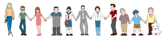 イラスト：新冊子法人キャラクター直子さんと旧冊子の10人が横並びで手をつないでいる。全員笑顔。